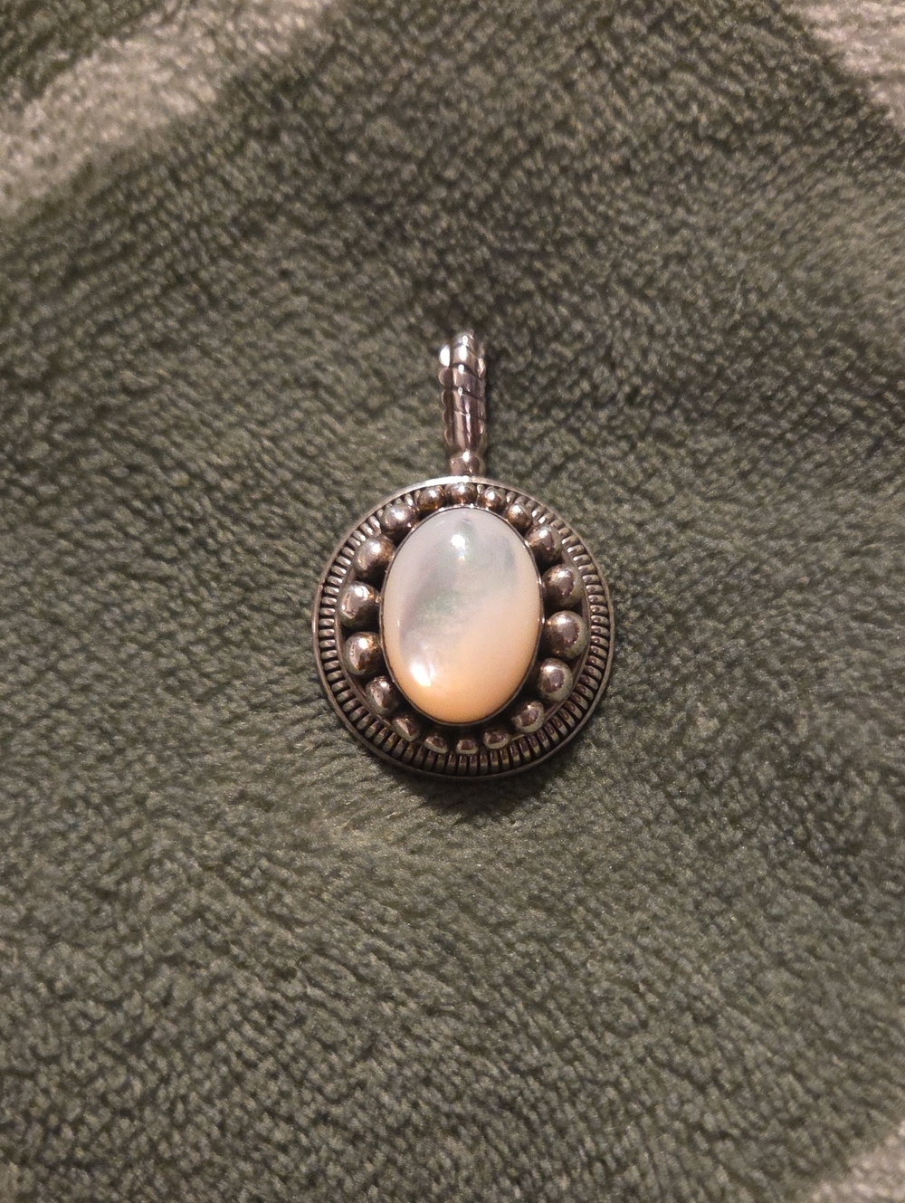 Sterling Silver Opalite Oval Pendant - Cream Opal Tone